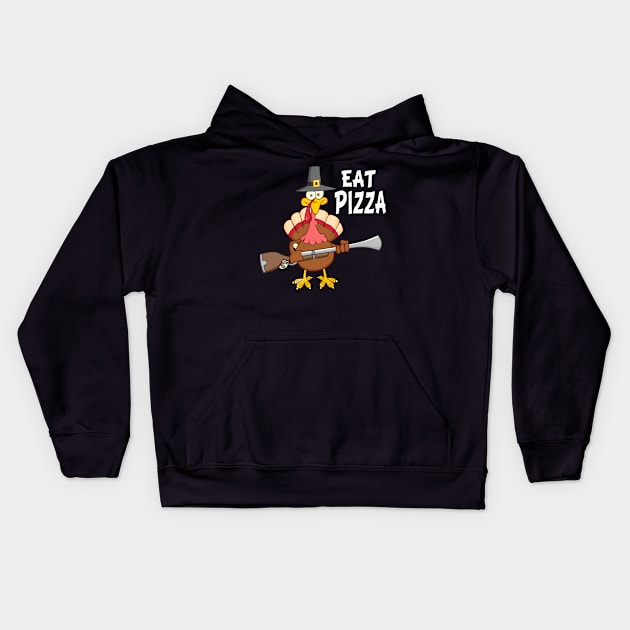 Turkey Eat Pizza Funny Thanksgiving Vegan Kids Hoodie by medrik